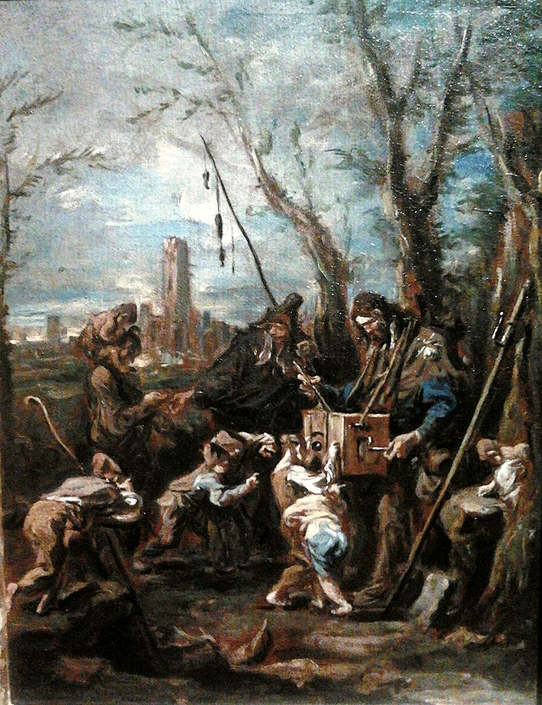 Wandering Storyteller with a Magic Lantern, vintage artwork by Alessandro Magnasco, 12x8" (A4) Poster
