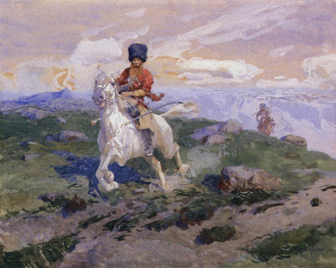 Cossack Riding a White Horse by Franc Alekseevich Rubo,A3(16x12")Poster