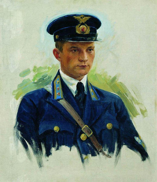 Portrait of Pilot M. Matveyev, vintage artwork by Ivan Kulikov, 12x8" (A4) Poster