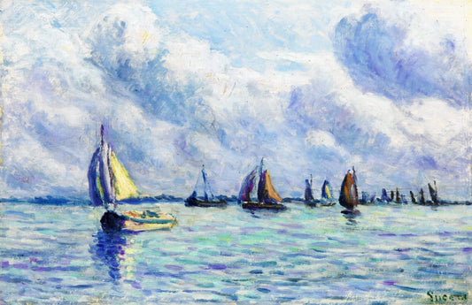 Boats on the Meuse at Rotterdam, vintage artwork by Maximilien Luce, 12x8" (A4) Poster