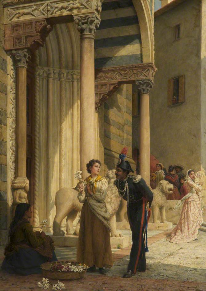 Jealousy in the Courtyard, vintage artwork by Frank William Topham, 12x8" (A4) Poster