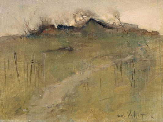 Homestead in hilly landscape, vintage artwork by Edouard Vallet, 12x8" (A4) Poster