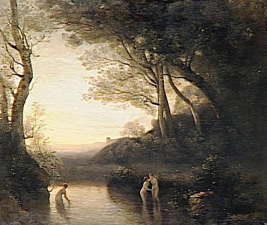 Bathers at Bellinzona, Evening, vintage artwork by Jean-Baptiste-Camille Corot, A3 (16x12") Poster Print