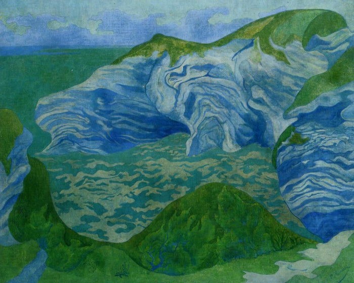 The Blue Cliffs, vintage artwork by Paul Ranson, 12x8