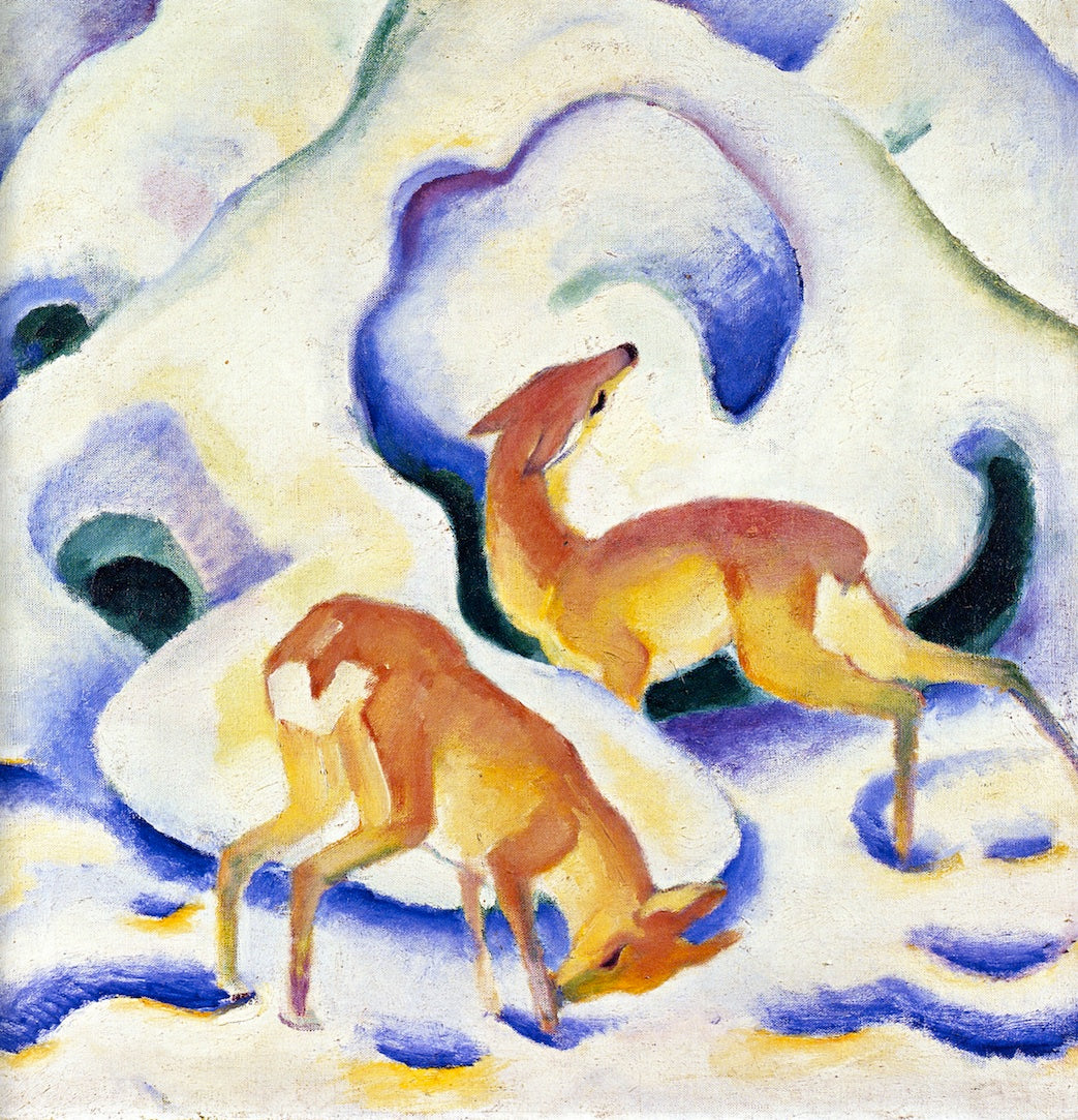 Deer in the Snow II, vintage artwork by Franz Marc, 12x8" (A4) Poster
