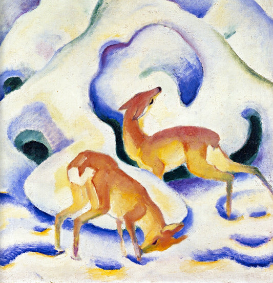 Deer in the Snow II, vintage artwork by Franz Marc, 12x8" (A4) Poster