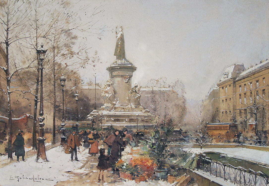 lace de la Republique, sous la Neige by Eugene Galien-Laloue,A3(16x12")Poster