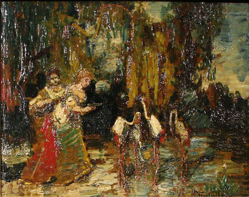 The Flamingoes, vintage artwork by Adolphe-Joseph-Thomas Monticelli, 12x8" (A4) Poster