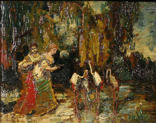 The Flamingoes, vintage artwork by Adolphe-Joseph-Thomas Monticelli, 12x8" (A4) Poster