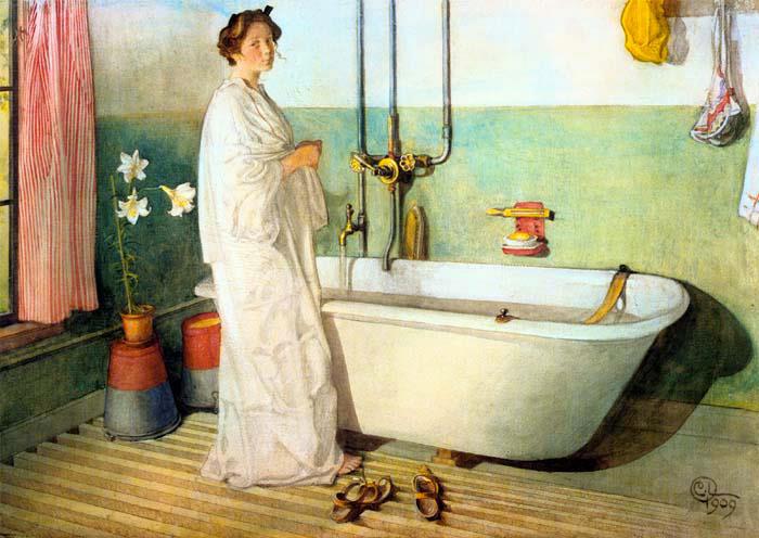Lisbeth Prepares A Bath, vintage artwork by Carl Larsson, 12x8" (A4) Poster