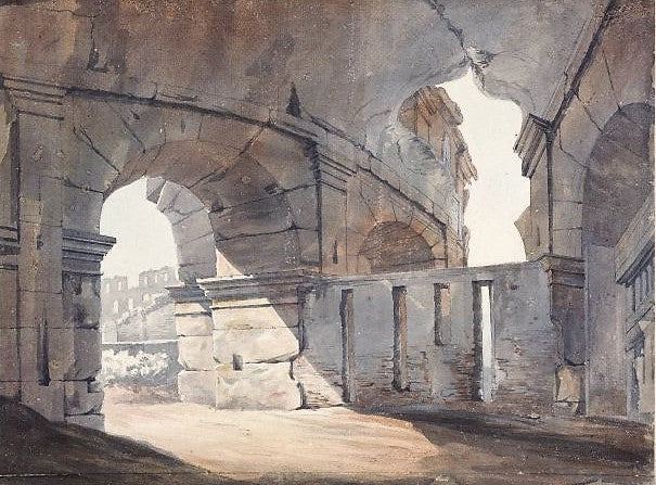 In the Arcade of the Colosseum, vintage artwork by John Warwick Smith, 12x8" (A4) Poster