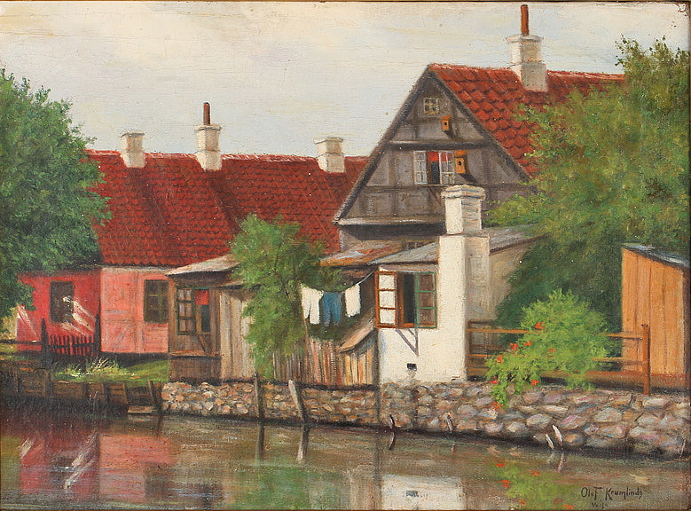 Houses by  the Water, vintage artwork by Olof Krumlinde, 12x8" (A4) Poster