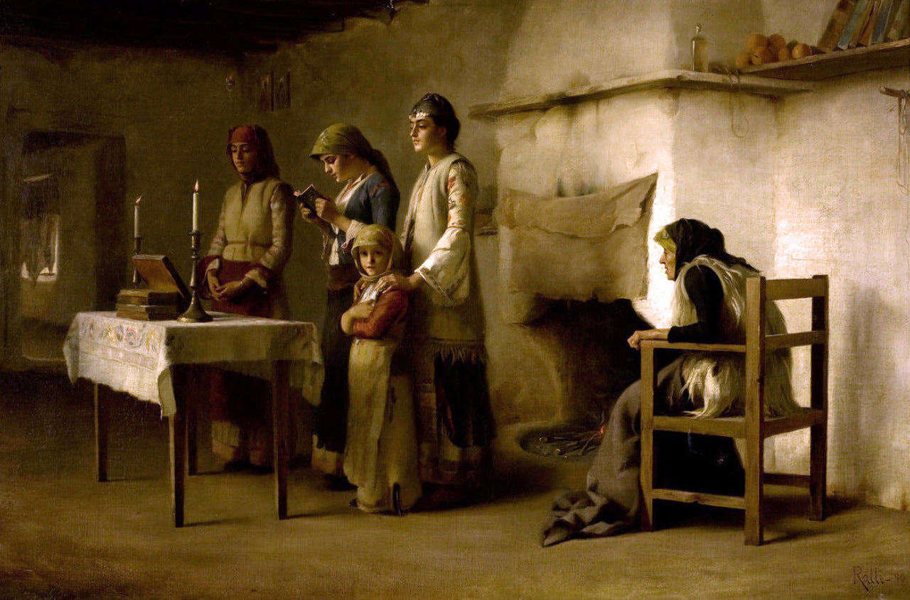 Praying before the communion at Megara by Theodoros Ralli,A3(16x12")Poster
