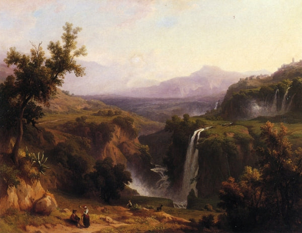 Extensive View of the Cascades and Tivoly, vintage artwork by Franz Knebel, A3 (16x12") Poster Print