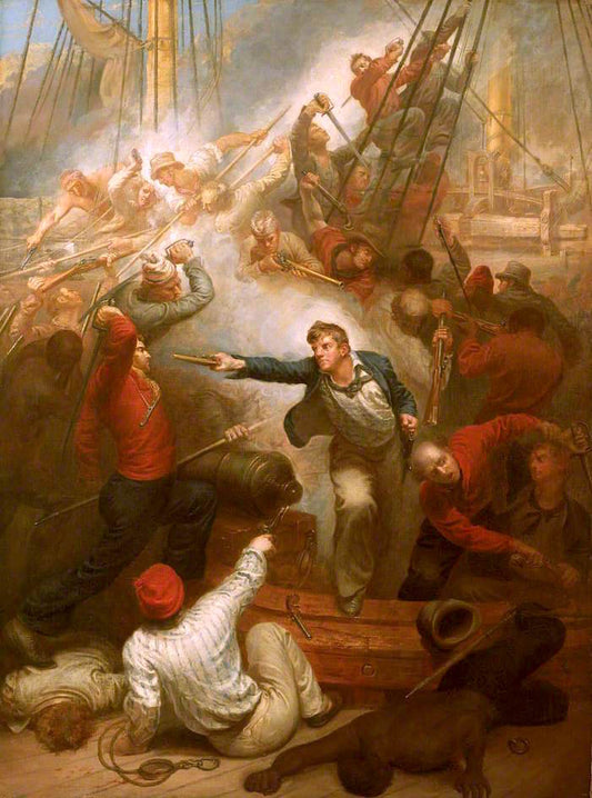 Captain William Rogers Capturing the 'Jeune Richard', 1 October 1807, vintage artwork by Samuel Drummond, 12x8" (A4) Poster