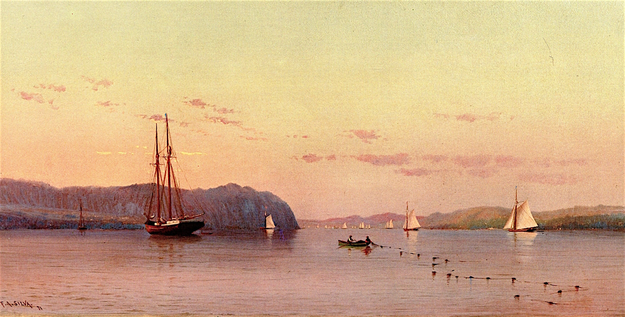 On the Hudson, Nyack, vintage artwork by Francis A. Silva, 12x8" (A4) Poster