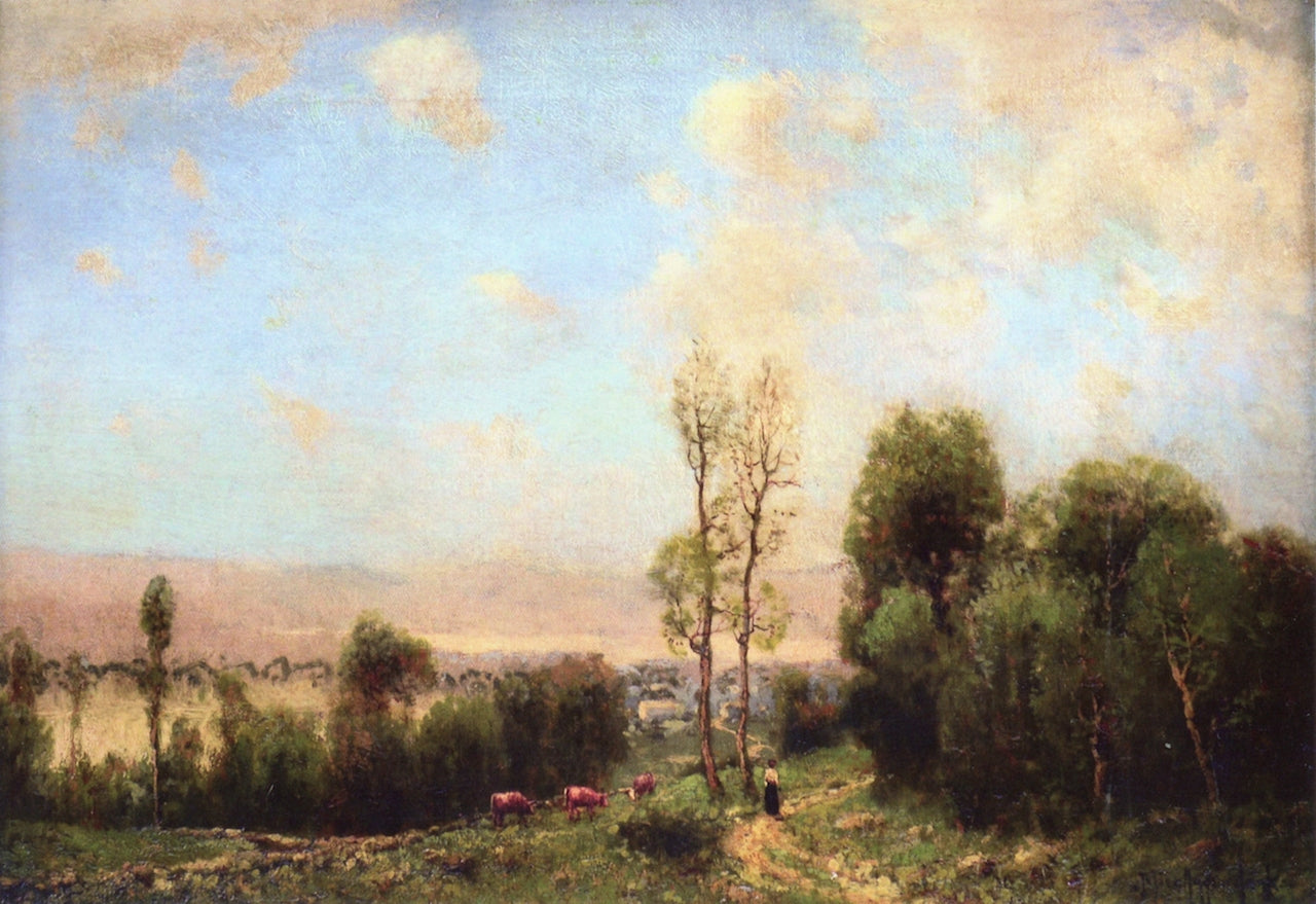 Landscape with Figures on a Path, vintage artwork by Julian Onderdonk, 12x8" (A4) Poster