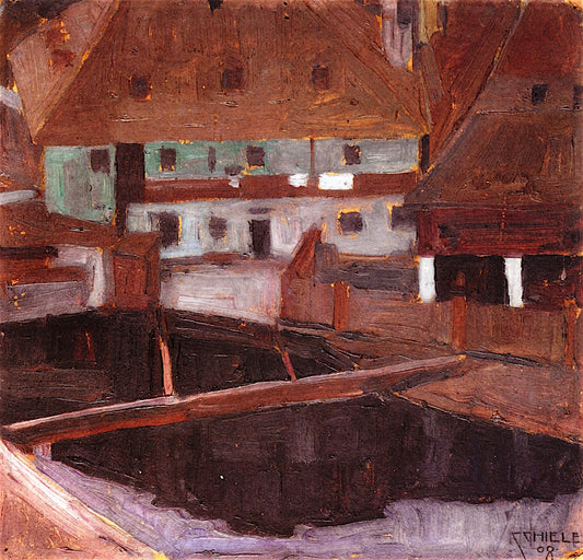 Houses in Kruman, vintage artwork by Egon Schiele, 12x8" (A4) Poster