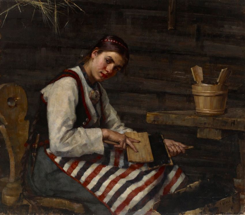 Girl Carding by Maria Wiik,A3(16x12")Poster