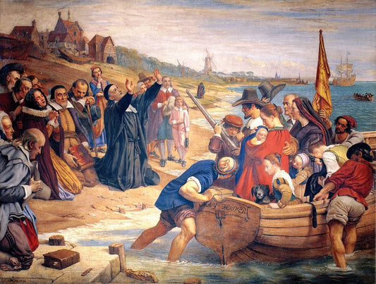 The Embarkation of the Pilgrim Fathers for New Engand, 1620, vintage artwork by Charles West Cope, A3 (16x12") Poster Print