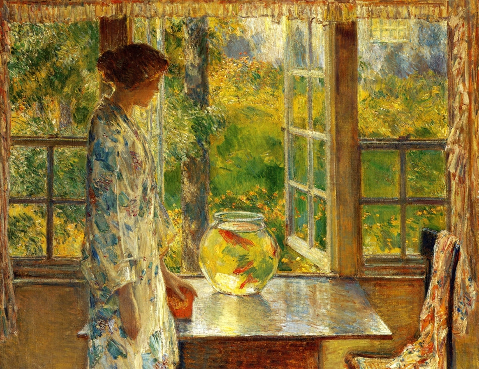 Bowl of Goldfish, vintage artwork by Childe Hassam, 12x8" (A4) Poster