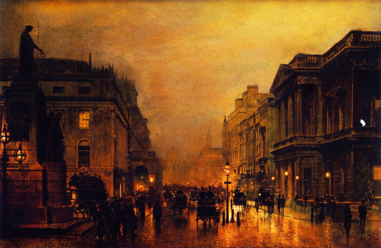 London, Pall Mall; and Saint James Street, vintage artwork by John Atkinson Grimshaw, 12x8" (A4) Poster