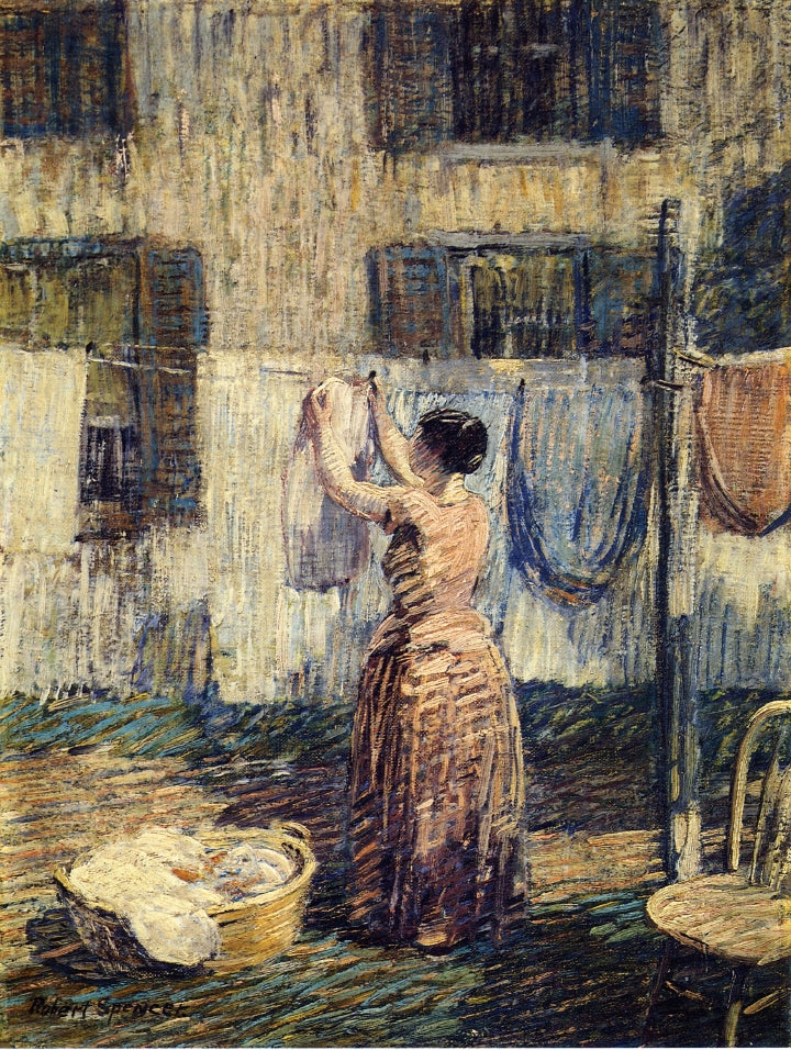 Woman Hanging Out Clothes, vintage artwork by Robert Spencer, 12x8" (A4) Poster