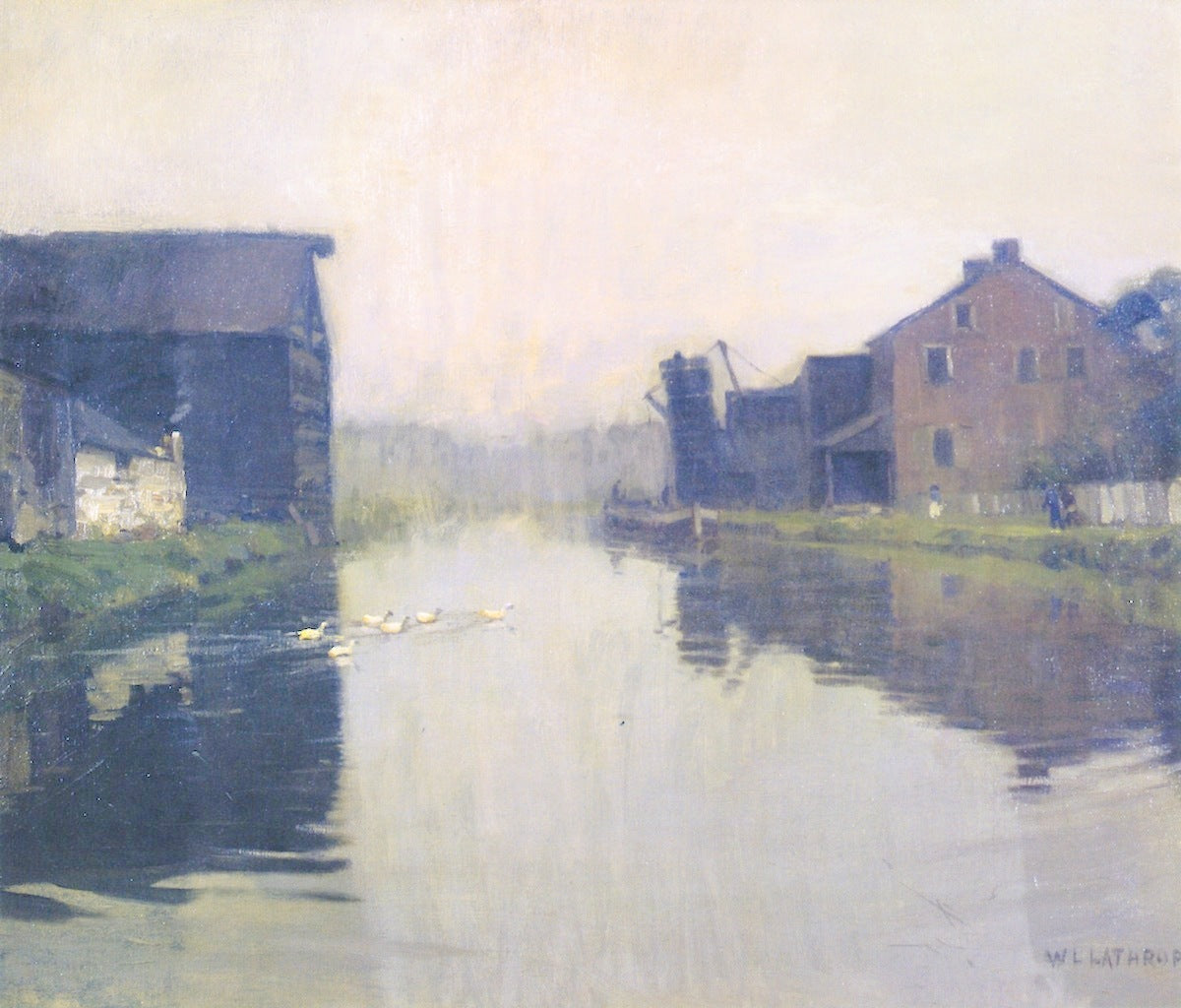 Misty Day on the Canal, vintage artwork by William Langson Lathrop, 12x8" (A4) Poster