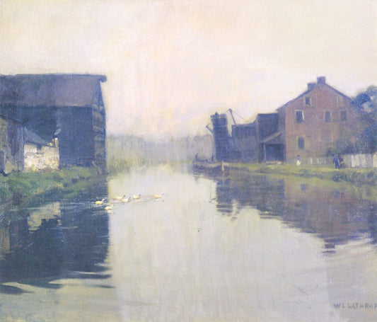 Misty Day on the Canal, vintage artwork by William Langson Lathrop, 12x8" (A4) Poster