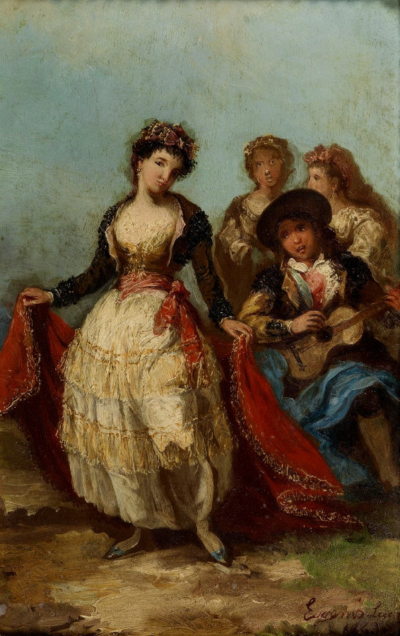 Majo con la guitarra y maja bailando, vintage artwork by Eugenio Lucas Velazquez, A3 (16x12") Poster Print
