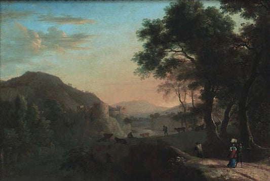 Sunset in an Italian Landscape, vintage artwork by Herman van Swanevelt, 12x8" (A4) Poster