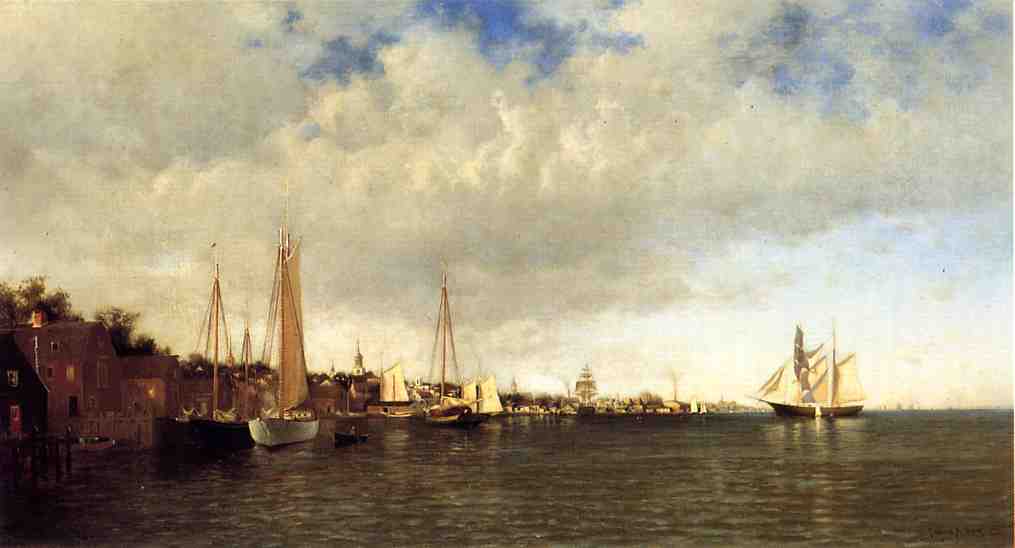 An Old Town by  the Sea, Glouceser Harbor, vintage artwork by Francis A. Silva, 12x8" (A4) Poster