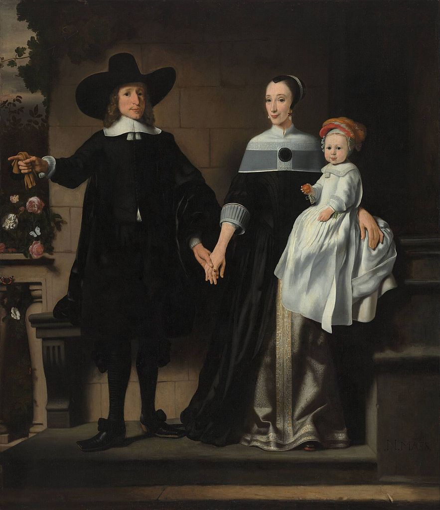 Portrait of a Married Couple with Child, vintage artwork by Nicolaes Maes, 12x8" (A4) Poster