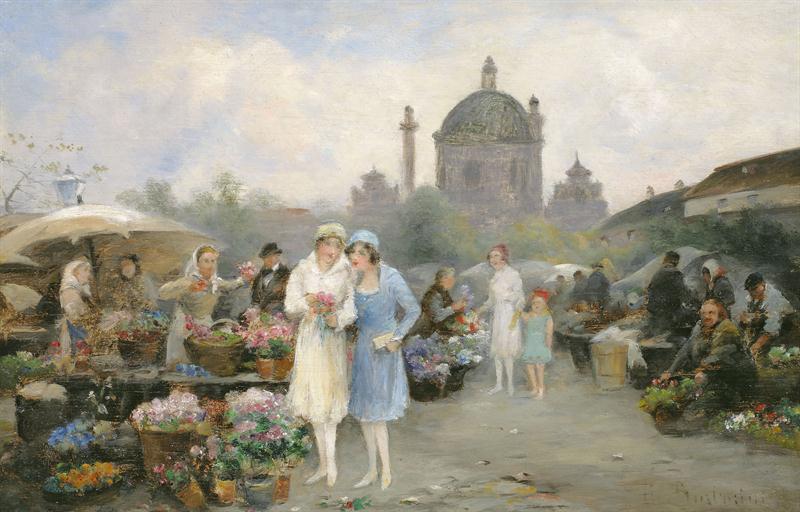 Flower market in front of Karlskirche by Emil Barbarini,A3(16x12")Poster
