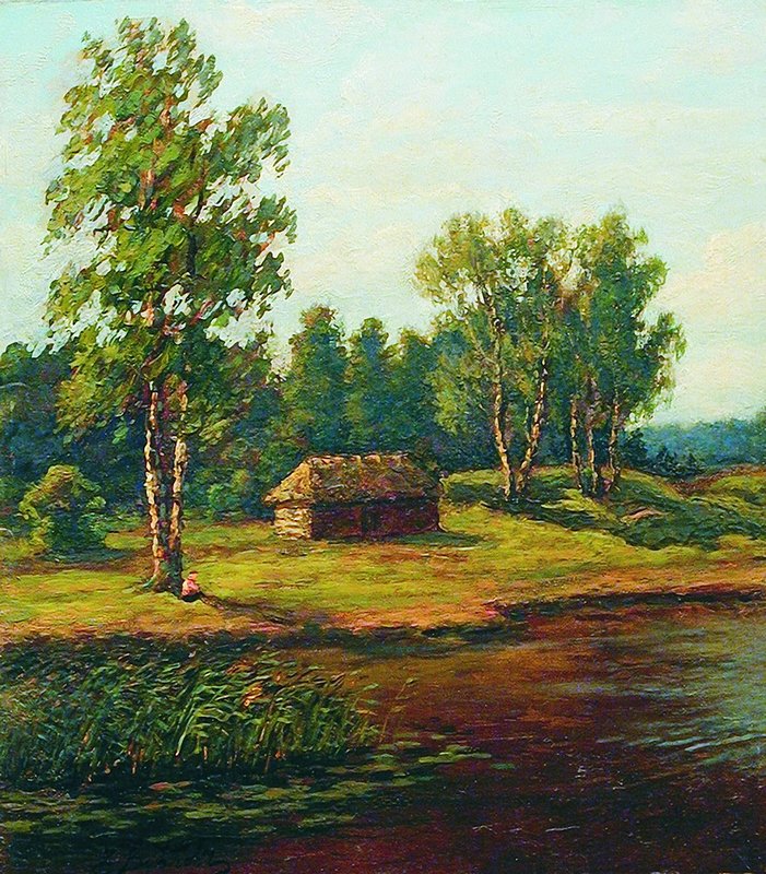 House by  the Forest's Edge, vintage artwork by Efim Efimovich Volkov, 12x8" (A4) Poster