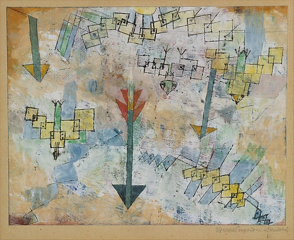Birds Swooping Down and Arrows, vintage artwork by Paul Klee, 12x8" (A4) Poster