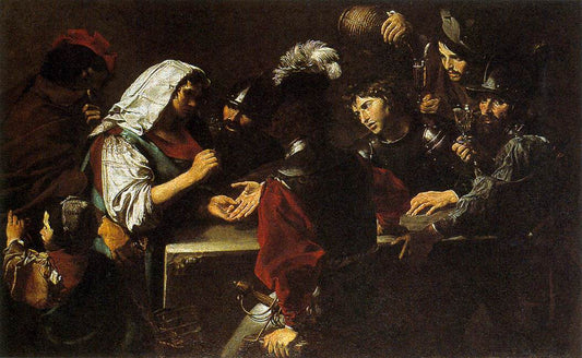 The Fortune Teller with Soldiers, vintage artwork by Valentin de Boulogne, 12x8" (A4) Poster