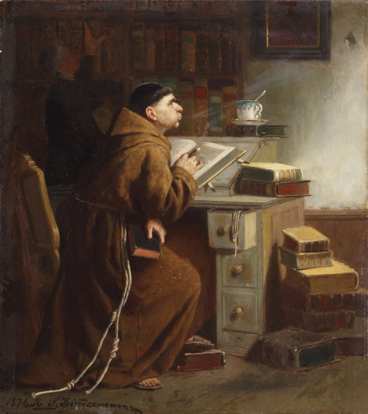 Interior with Smoking Monk, vintage artwork by Reinhard Sebastian Zimmermann, A3 (16x12") Poster Print