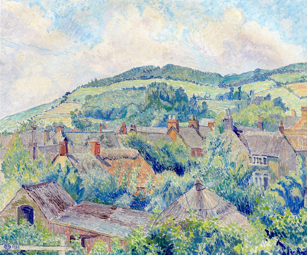 The Village of Chideock, Dorset, vintage artwork by Lucien Pissarro, 12x8" (A4) Poster
