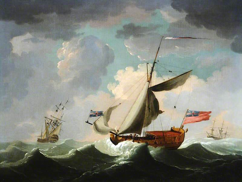 Privateer in a Storm, vintage artwork by Attributed to Charles Brooking, 12x8" (A4) Poster