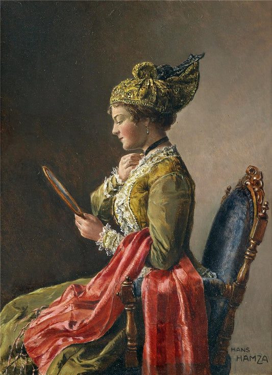 Girl Wearing the Traditional Costume of Linz, vintage artwork by Hans Hamza, 12x8" (A4) Poster