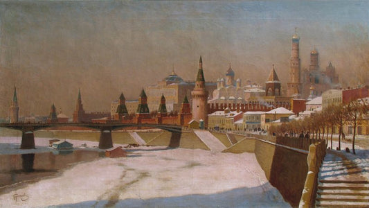 A View of the Moscow Kremlin, vintage artwork by Mikhail Germashev, 12x8" (A4) Poster