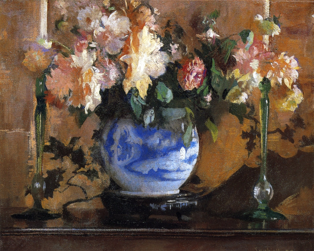 Flowers in a Blue Ginger Jar by Edmund Tarbell,A3(16x12")Poster