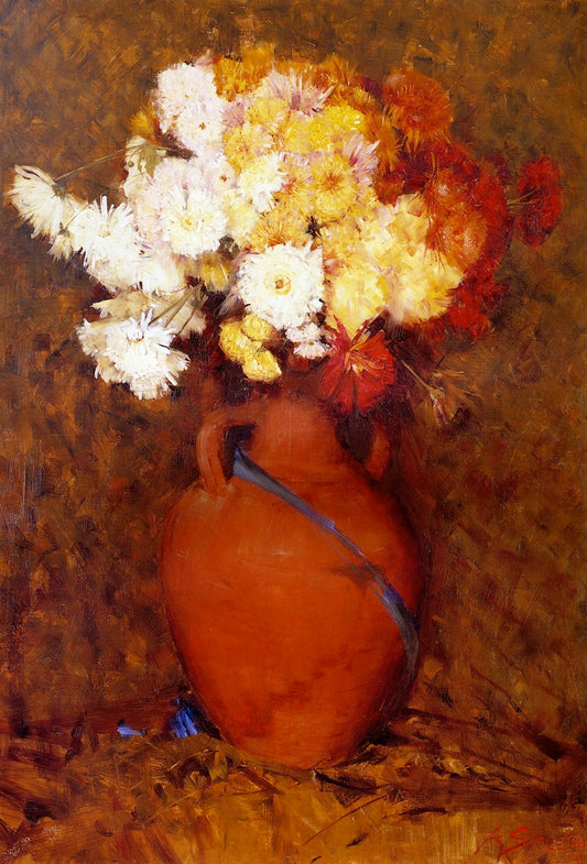 Chrysantheums, vintage artwork by Sir Arthur Streeton, 12x8" (A4) Poster