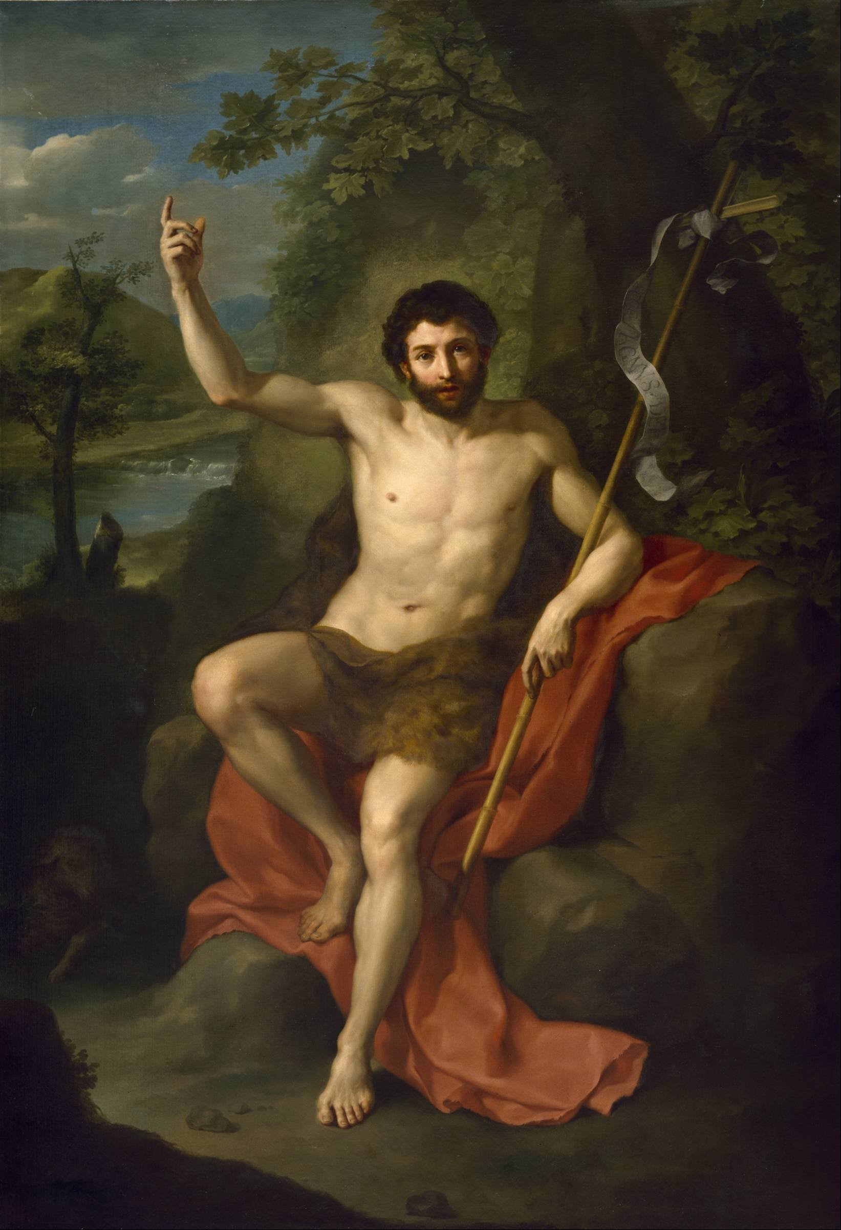 St. John the Baptist Preaching in the Wilderness, vintage artwork by Anton Raphael Mengs, 12x8" (A4) Poster