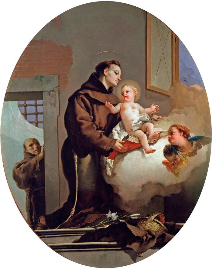 Saint Anthony of Padua and the Christ Child, vintage artwork by Giovanni Battista Tiepolo, 12x8