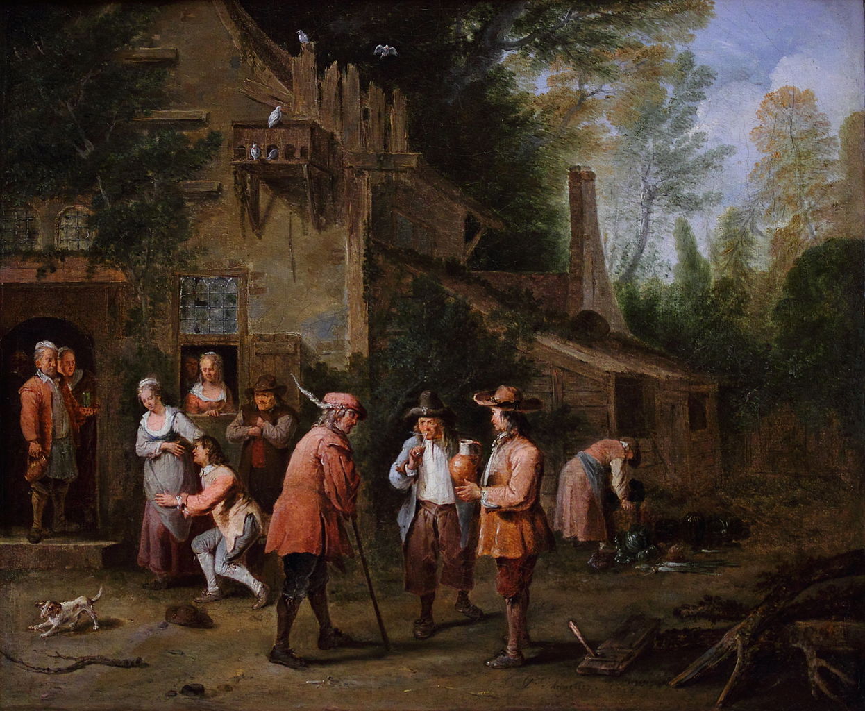 Scene in a Court of an Inn, vintage artwork by Pieter Angellis, 12x8" (A4) Poster