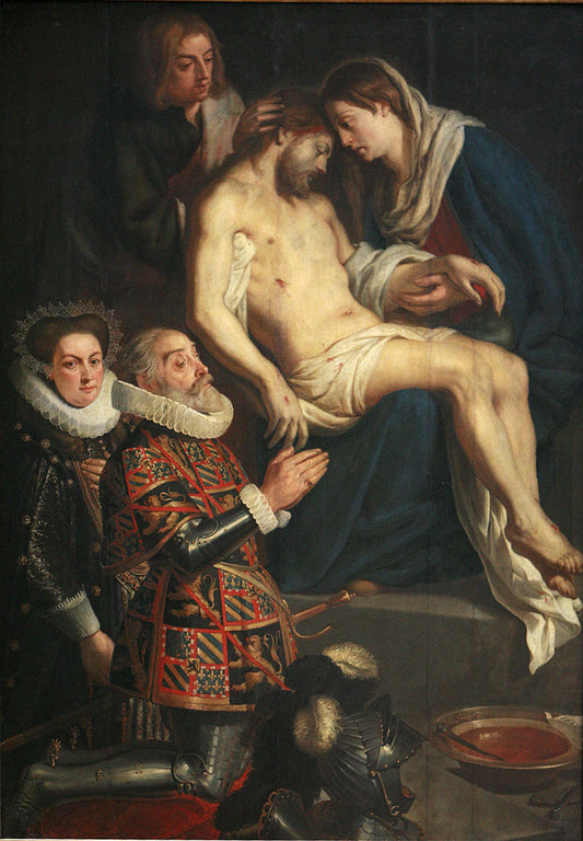 Pietà with Portraits of Henry van Dondelberghe and wife, vintage artwork by Gaspard de Crayer, 12x8" (A4) Poster