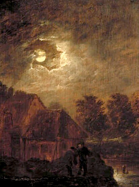 Farm by  Moonlight, vintage artwork by Adriaen Brouwer, 12x8" (A4) Poster