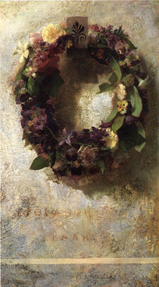Agathon to Erosanthe, Votive Wreath, vintage artwork by John La Farge, 12x8" (A4) Poster